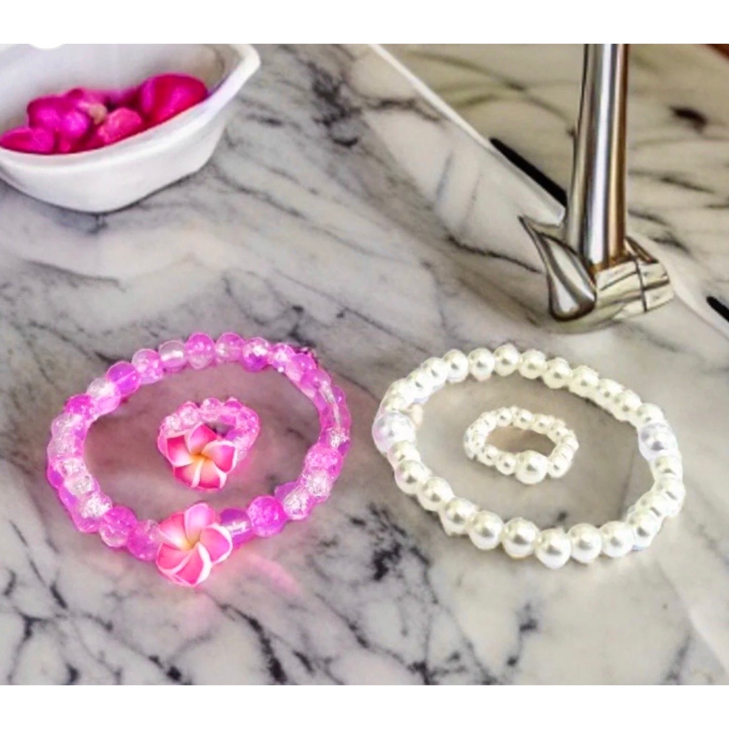 Handmade 4 Pieces stretchable baby bracelets and ring sets