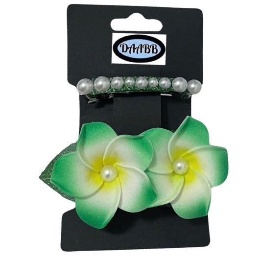 2 Piece Flower and Bead Hair Clips