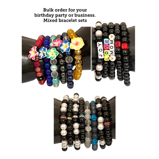 25 or 55 stretchable bracelet wholesale set. Assorted colors and styles