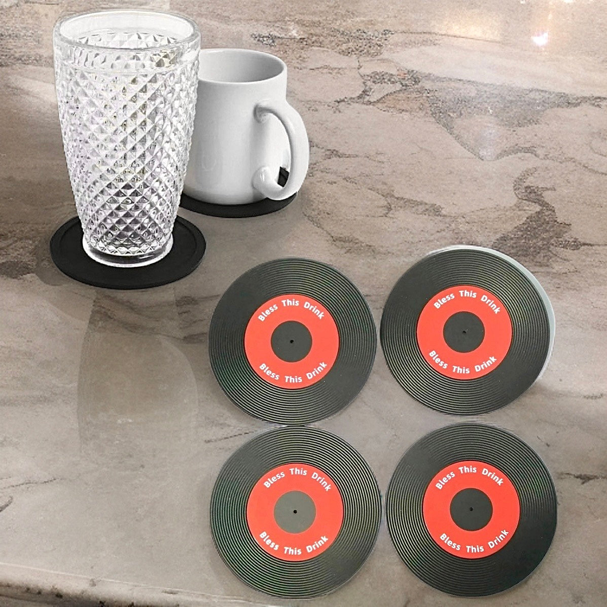 4 Piece Set “Blessed This Drink” Silicone Coasters