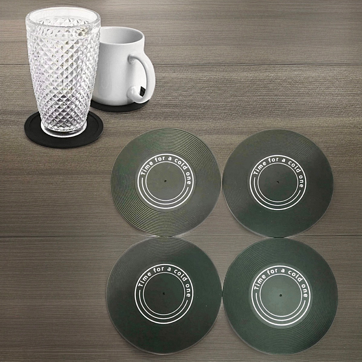 4 Piece Set “Time For A Cold One” Silicone Coasters