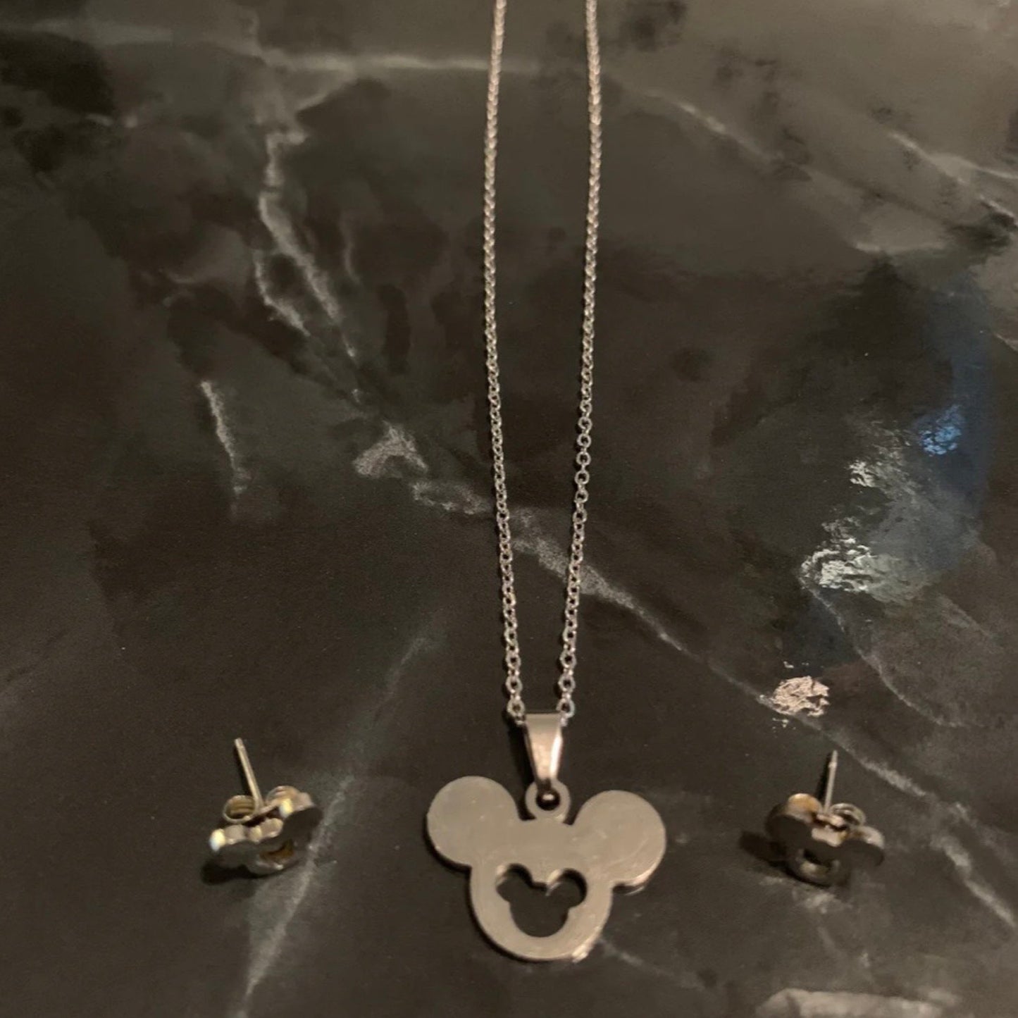 Kids Minney And Micky Mouse Necklace & Earrings