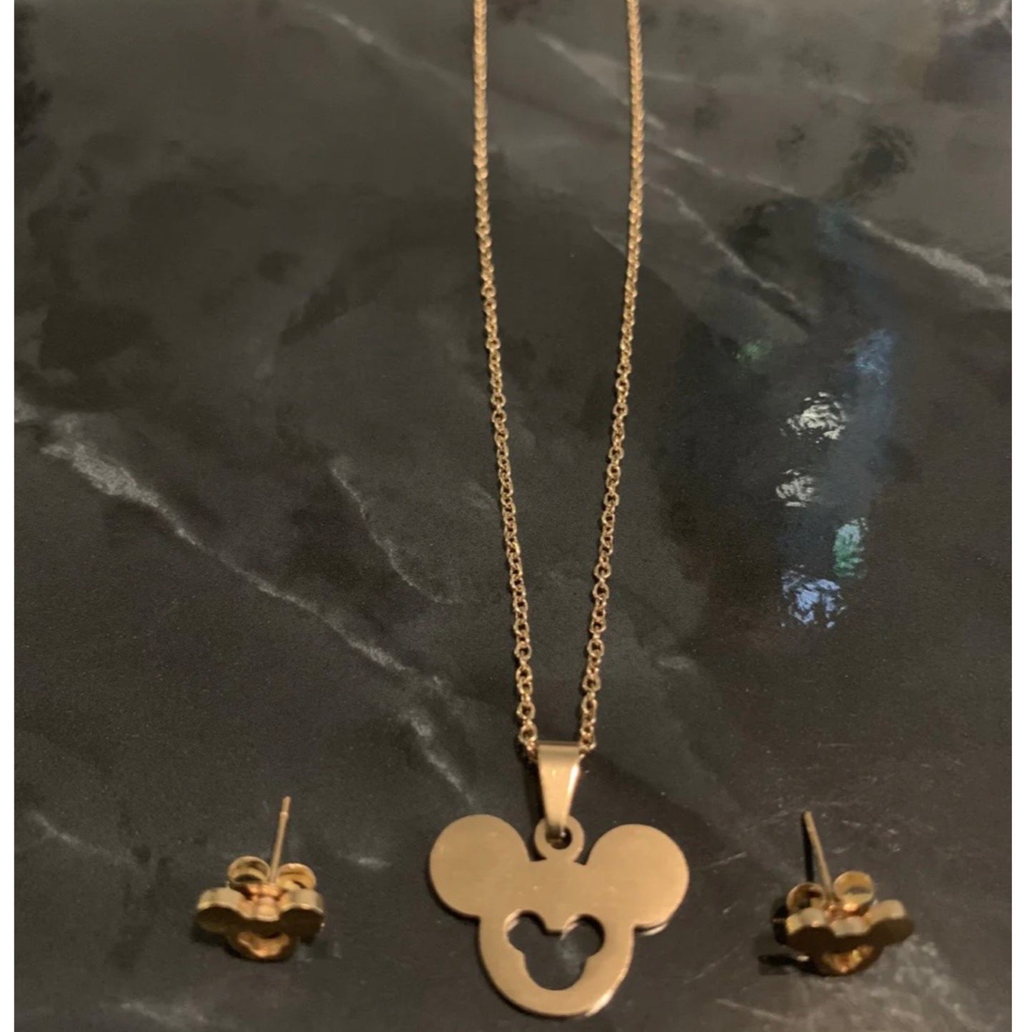Kids Minney And Micky Mouse Necklace & Earrings